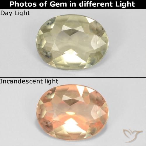 0.61ct Натуральный Светло-желтый Диаспора, меняющая цвет, Овал, VVS-VS