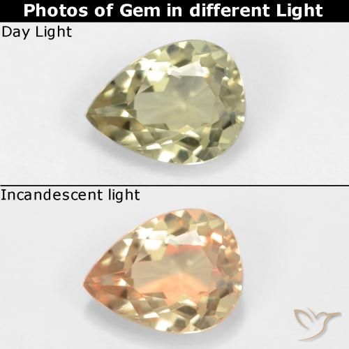 0.60ct Натуральный Светло-желтый Диаспора, меняющая цвет, Форма груши, VVS-VS