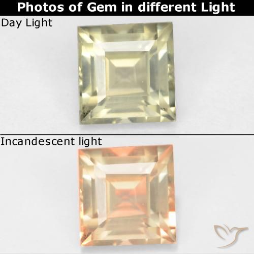0.83ct Натуральный Светло-желтый Диаспора, меняющая цвет, Квадрат, VVS-VS