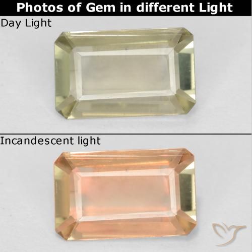 0.58ct Натуральный Очень светло-желтый Диаспора, меняющая цвет, Изумрудная огранка, VVS-VS