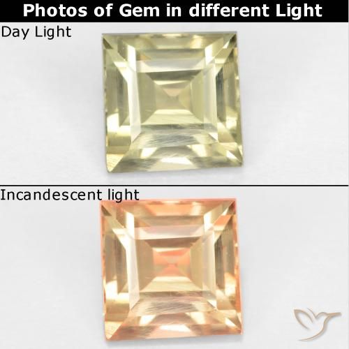 0.90ct Натуральный Желтый бежевый Диаспора, меняющая цвет, Квадрат, VVS-VS