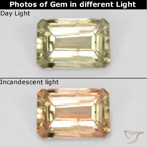 0.73ct Натуральный Светло-желтый Диаспора, меняющая цвет, Изумрудная огранка, VS-SI