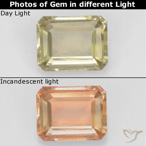 0.82ct Натуральный Желтый бежевый Диаспора, меняющая цвет, Изумрудная огранка, Чистота VS