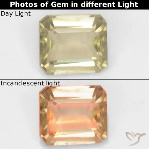 0.94ct Натуральный Желтый бежевый Диаспора, меняющая цвет, Изумрудная огранка, Чистота VS