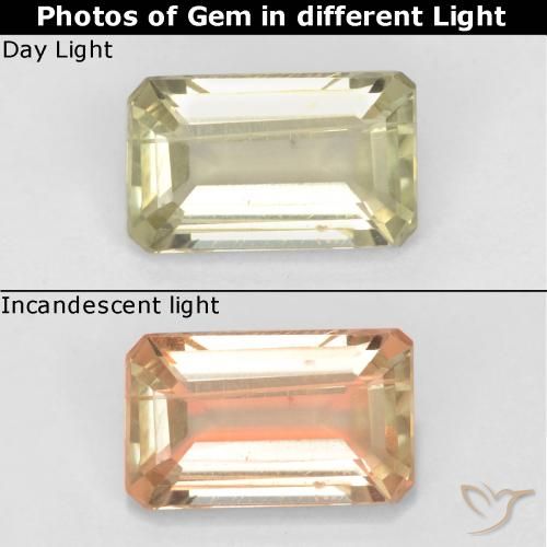 0.83ct Натуральный Очень бледно-желтый Диаспора, меняющая цвет, Изумрудная огранка, Чистота VS