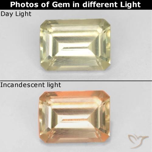 0.73ct Натуральный Желтый бежевый Диаспора, меняющая цвет, Изумрудная огранка, Чистота VS