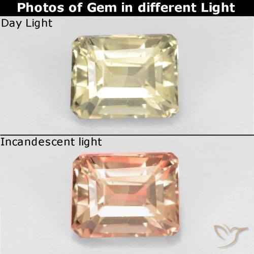 0.85ct Натуральный Желтый бежевый Диаспора, меняющая цвет, Изумрудная огранка, Чистота VS