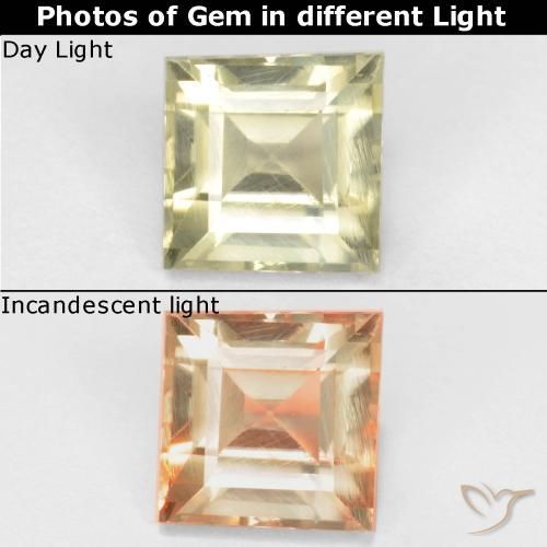 0.89ct Натуральный Желтый бежевый Диаспора, меняющая цвет, Квадрат, Чистота VS