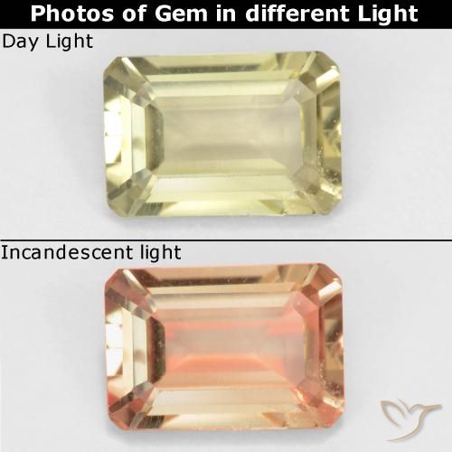 0.85ct Натуральный Очень светло-желтый Диаспора, меняющая цвет, Изумрудная огранка, VVS-VS