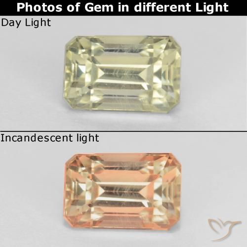 0.93ct Натуральный Очень светло-желтый Диаспора, меняющая цвет, Изумрудная огранка, VVS-VS