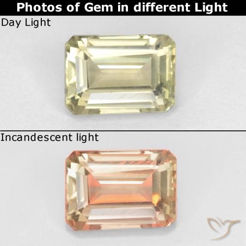 0.72ct Натуральный Очень светло-желтый Диаспора, меняющая цвет, Изумрудная огранка, VVS-VS