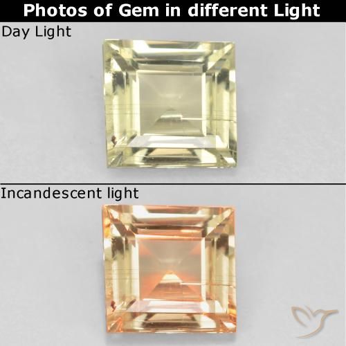 0.62ct Натуральный Очень светло-желтый Диаспора, меняющая цвет, Квадрат, Чистота VS