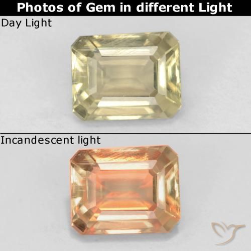 0.79ct Натуральный Желтый бежевый Диаспора, меняющая цвет, Изумрудная огранка, Чистота VS
