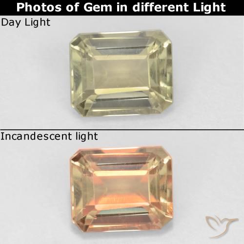 0.72ct Натуральный Очень светло-желтый Диаспора, меняющая цвет, Изумрудная огранка, Чистота VS