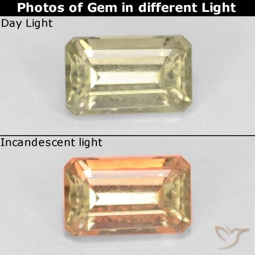 0.73ct Натуральный Очень светло-желтый Диаспора, меняющая цвет, Изумрудная огранка, VS-SI