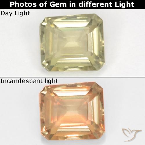 0.83ct Натуральный Очень светло-желтый Диаспора, меняющая цвет, Изумрудная огранка, Чистота VS