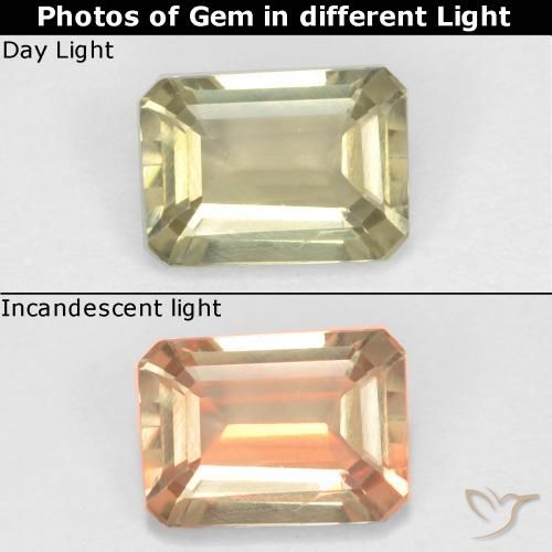0.71ct Натуральный Очень светло-желтый Диаспора, меняющая цвет, Изумрудная огранка, Чистота VS