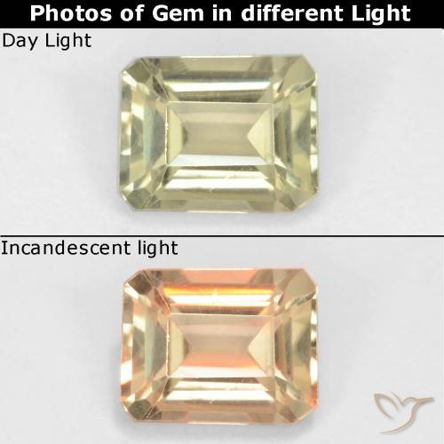 0.77ct Натуральный Очень светло-желтый Диаспора, меняющая цвет, Изумрудная огранка, Чистота VS