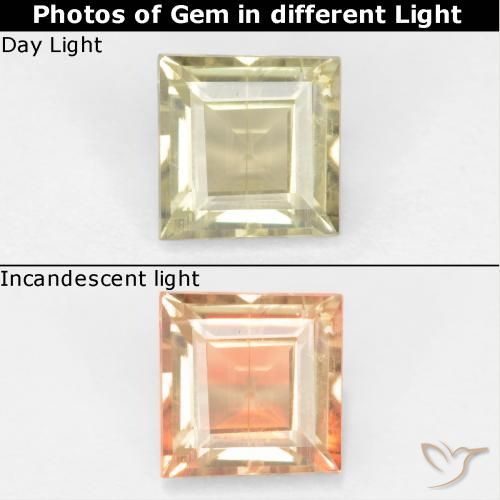 0.65ct Натуральный Очень бледно-желтый Диаспора, меняющая цвет, Квадрат, Чистота VS