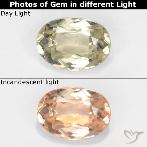0.57ct Натуральный Светло-желтый Диаспора, меняющая цвет, Овал, VVS-VS