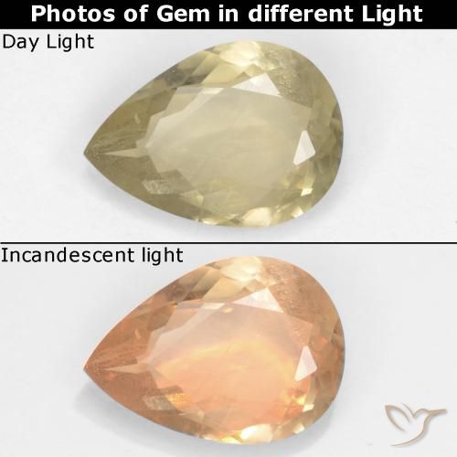 1.34ct Натуральный Светло-желтый Диаспора, меняющая цвет, Форма груши, Чистота VS
