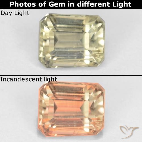 1.08ct Натуральный Светло-желтый Диаспора, меняющая цвет, Изумрудная огранка, Чистота VS