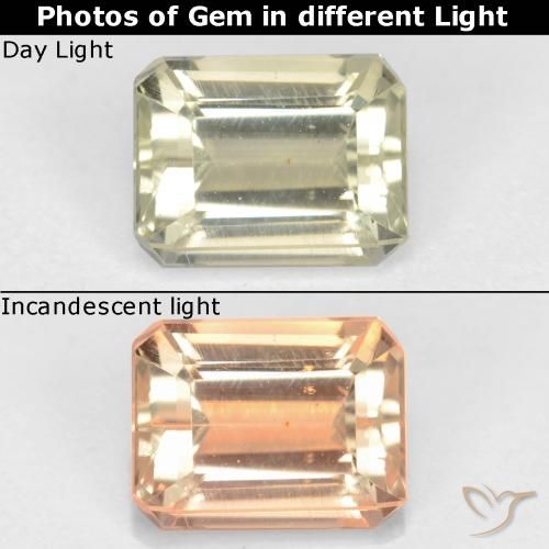 1.16ct Натуральный Светло-желтый Диаспора, меняющая цвет, Изумрудная огранка, Чистота VS