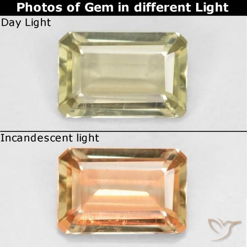 0.58ct Натуральный Средний желтый Диаспора, меняющая цвет, Изумрудная огранка, Чистота VS