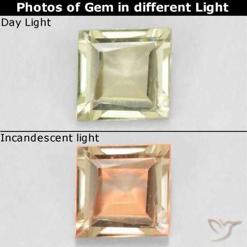 0.45ct Натуральный Светло-желтый Диаспора, меняющая цвет, Квадрат, Чистота VS