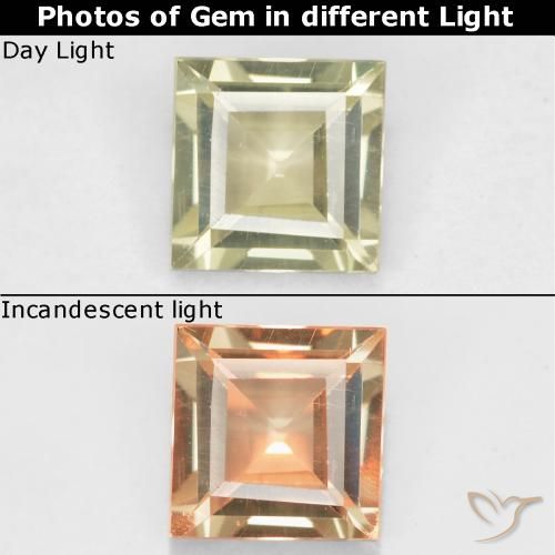0.48ct Натуральный Очень бледно-желтый Диаспора, меняющая цвет, Квадрат, Чистота VS