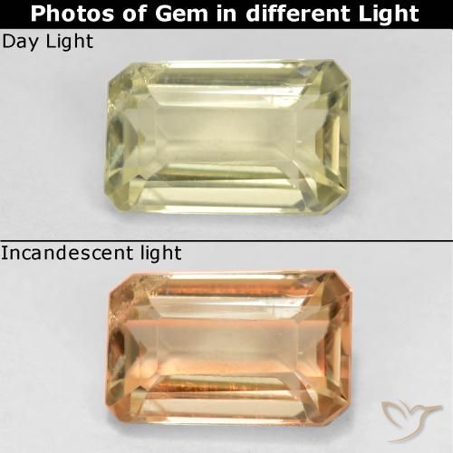 0.77ct Натуральный Светло-желтый Диаспора, меняющая цвет, Изумрудная огранка, Чистота VS