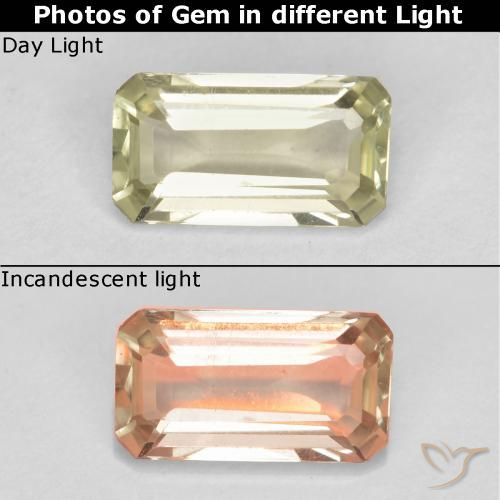 0.55ct Натуральный Желтый бежевый Диаспора, меняющая цвет, Изумрудная огранка, Чистота VS