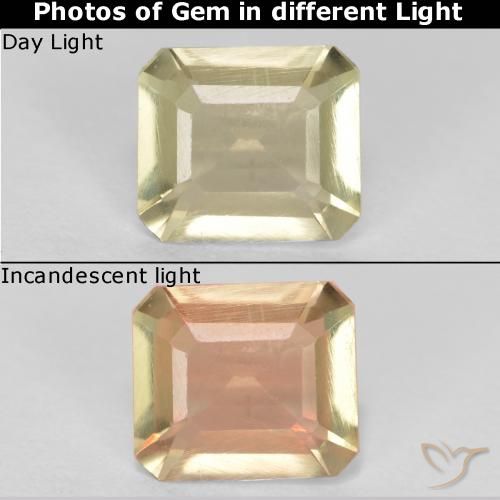 0.61ct Натуральный Светло-желтый Диаспора, меняющая цвет, Изумрудная огранка, Чистота VS