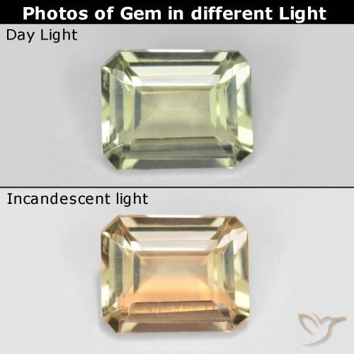 0.68ct Натуральный Очень светло-желтый Диаспора, меняющая цвет, Изумрудная огранка, VVS-VS