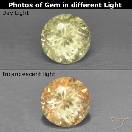 0.48ct Натуральный Светло-желтый Диаспора, меняющая цвет, Круглый, Чистота VS