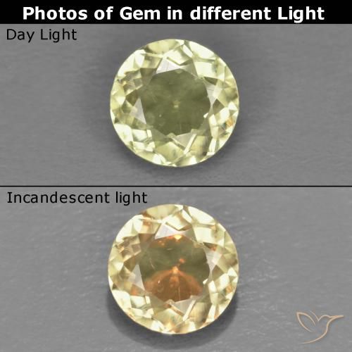 0.52ct Натуральный Светло-желтый Диаспора, меняющая цвет, Круглый, Чистота VS