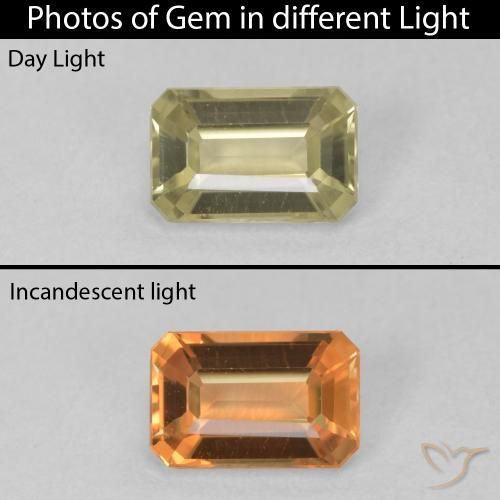 0.93ct Натуральный Светло-желтый Диаспора, меняющая цвет, Изумрудная огранка, Чистота VVS