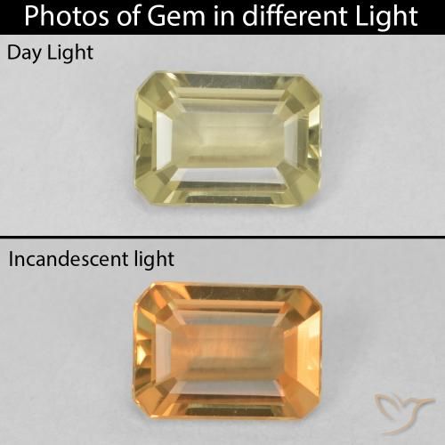 0.74ct Натуральный Светло-желтый Диаспора, меняющая цвет, Изумрудная огранка, Чистота VVS