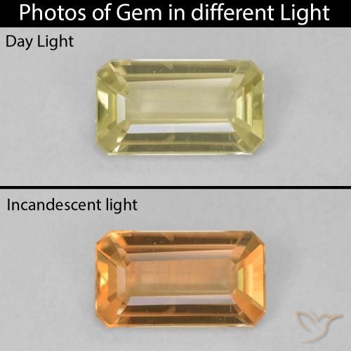 0.71ct Натуральный Мягкий желтый Диаспора, меняющая цвет, Изумрудная огранка, Чистота VVS