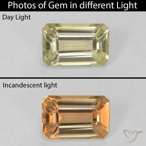 0.79ct Натуральный Светло-желтый Диаспора, меняющая цвет, Изумрудная огранка, Чистота VVS