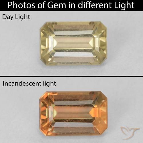 0.88ct Натуральный Светло-желтый Диаспора, меняющая цвет, Изумрудная огранка, Чистота VVS