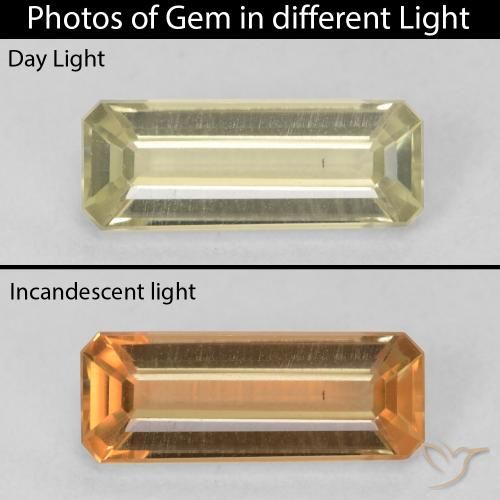 1.35ct Натуральный Светло-желтый Диаспора, меняющая цвет, Изумрудная огранка, Чистота VVS