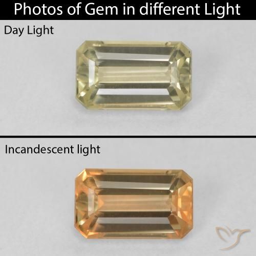 0.74ct Натуральный Мягкий желтый Диаспора, меняющая цвет, Изумрудная огранка, Чистота VVS