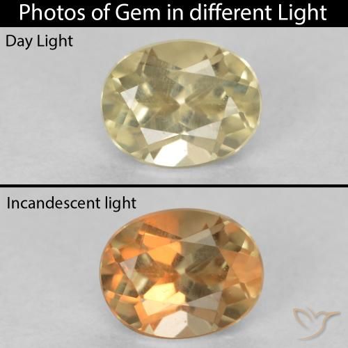 0.53ct Натуральный Светло-желтый Диаспора, меняющая цвет, Овал, Чистота VVS