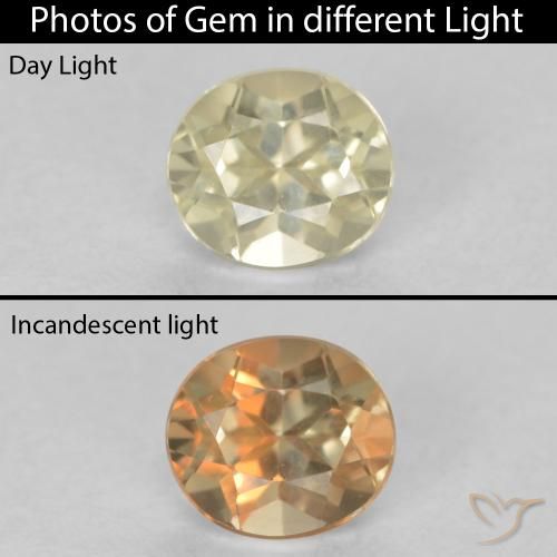 0.53ct Натуральный Светло-желтый Диаспора, меняющая цвет, Овал, Чистота VVS