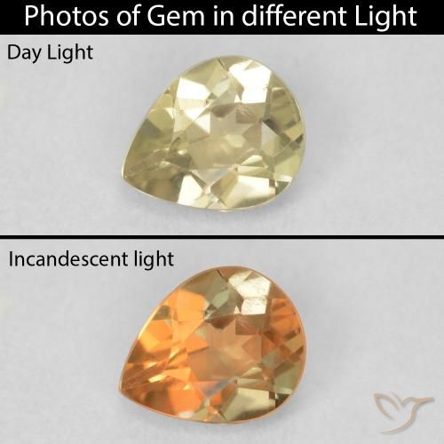 0.60ct Натуральный Светло-желтый Диаспора, меняющая цвет, Форма груши, Чистота VS