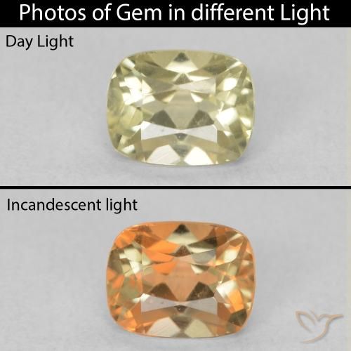0.81ct Натуральный Очень светло-желтый Диаспора, меняющая цвет, Подушка, Чистота VVS