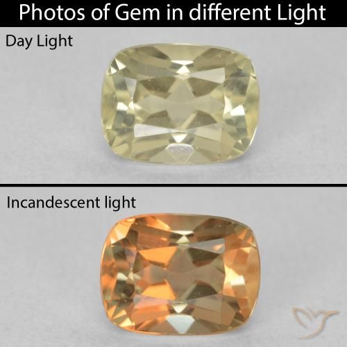 1.19ct Натуральный Светло-желтый Диаспора, меняющая цвет, Подушка, Чистота VVS