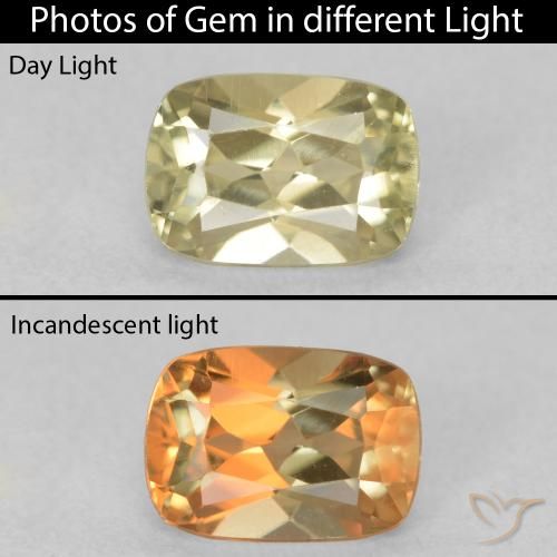 0.89ct Натуральный Светло-желтый Диаспора, меняющая цвет, Подушка, Чистота VVS