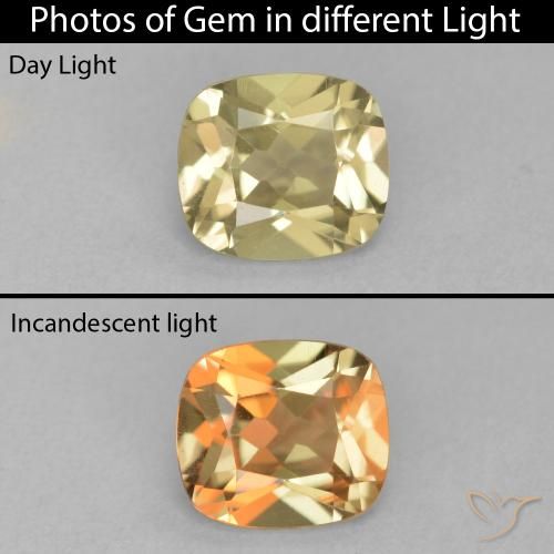 1.23ct Натуральный Светло-желтый Диаспора, меняющая цвет, Подушка, Чистота VVS